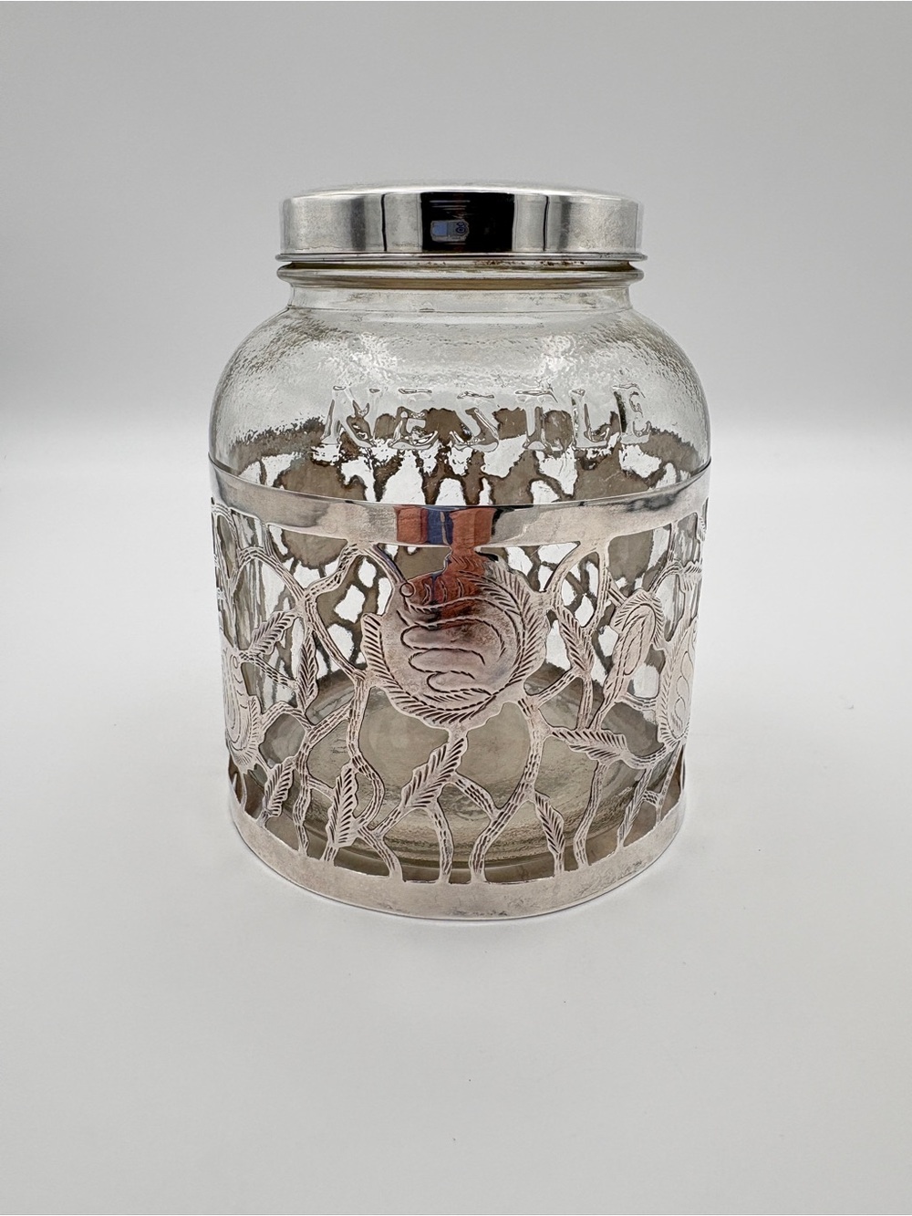 Vintage Mexican Sterling Silver Overlay Nestle Glass jar 5.25" Mark O.V.M 925 DF